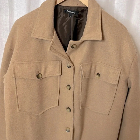 Shacket Coat Lined Pockets Wool Style Made  In Italy, Size M - Picture 2 of 9